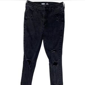 old navy black ripped skinny high waisted jeans